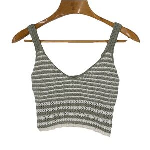Hollister Womens Crochet Crop Top Size Medium Green Stripe Beachy Boho Festival